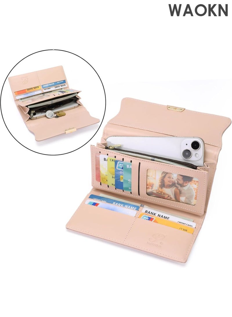 WAOKN Leather Wallet for Women and men , Trifold Women and men wallet , Blocking Wallet Card Holder Purse Clutch with Zipper Coin Pocket , Lightweight and portable, waterproof and stain resistant , Light Pink . - Image 5